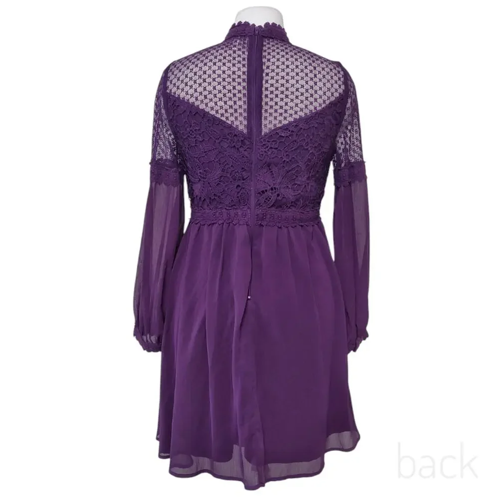 Girls Purple Party Dress Size XL Special Occasion Sheer Chiffon Lace A-line
